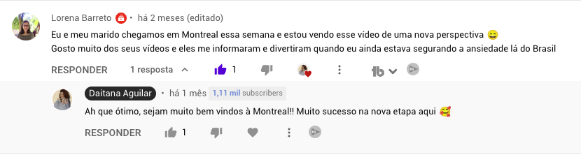 Depoimento de Lorena sobre o conteúdo de imigração para o Canadá